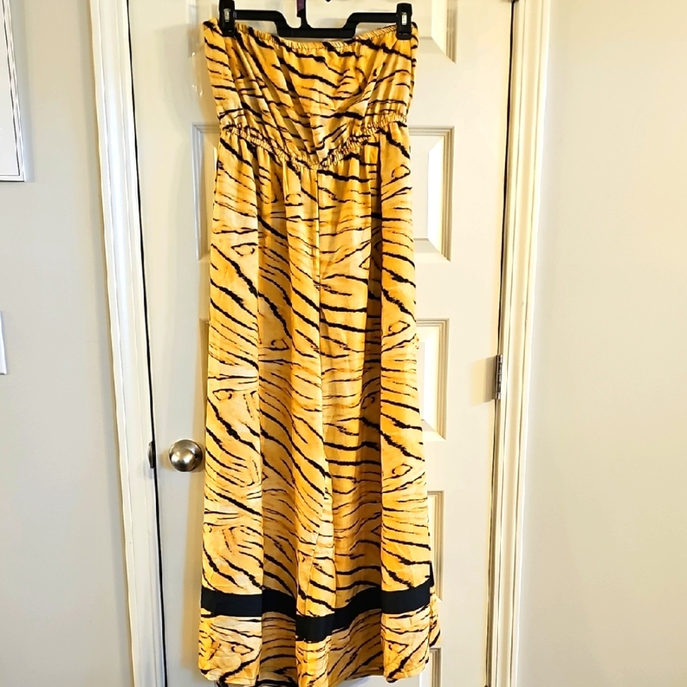Yellow Tiger Print Wide Leg Jumpsuit